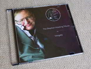 A photograph of the Stephen Hawking Tribute CD in its Slim Jewelcase.
