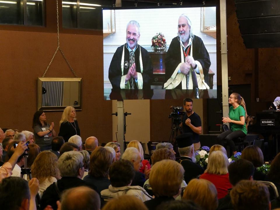 Vangelis with Mr. George Petrakos in Paris during ceremony via video link