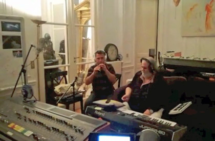 Vangelis with guest musician during the making of The Thread