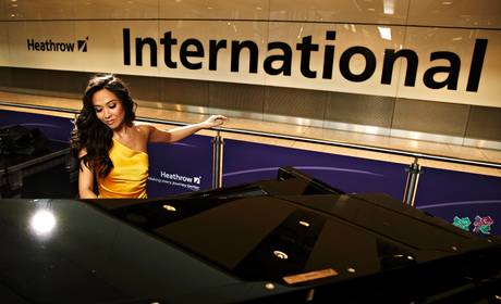 Myleene Klass plays Chariots at Heathrow Airport